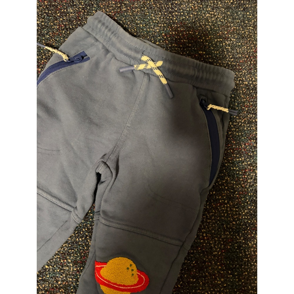 Mini Boden Boys Blue Saturn Planet Knee Patch Joggers Sweatpants Size 5-6Y